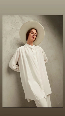 Muphon Off White Ribbon Sleeve Tunic