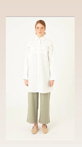Minik Terzi Off White Pleated Top Tunic